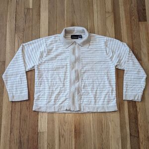 Liz Claiborne Tan and White striped zip up cardigan sweater